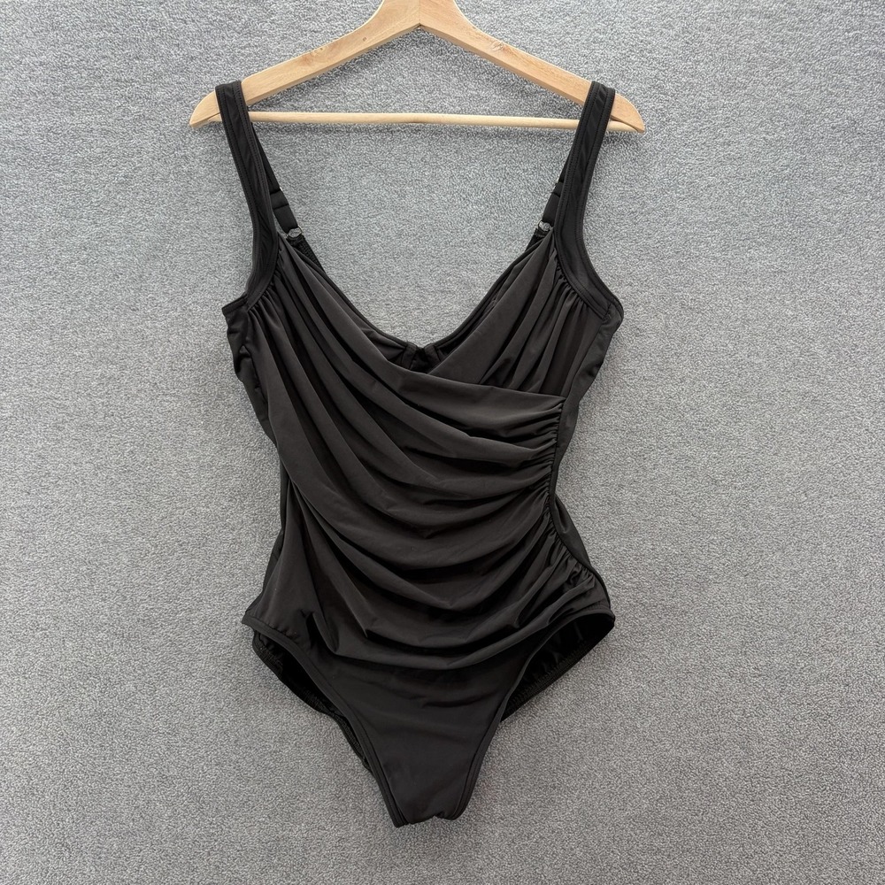 Miraclesuit Swimsuit Womens 12 Black Ruched One Piece Tummy Control Shaping